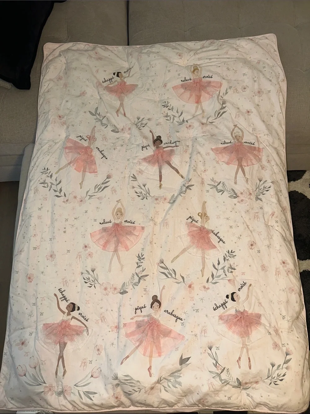 Pottery Barn Kids Pink and GrayToddler Ballerina Comforter